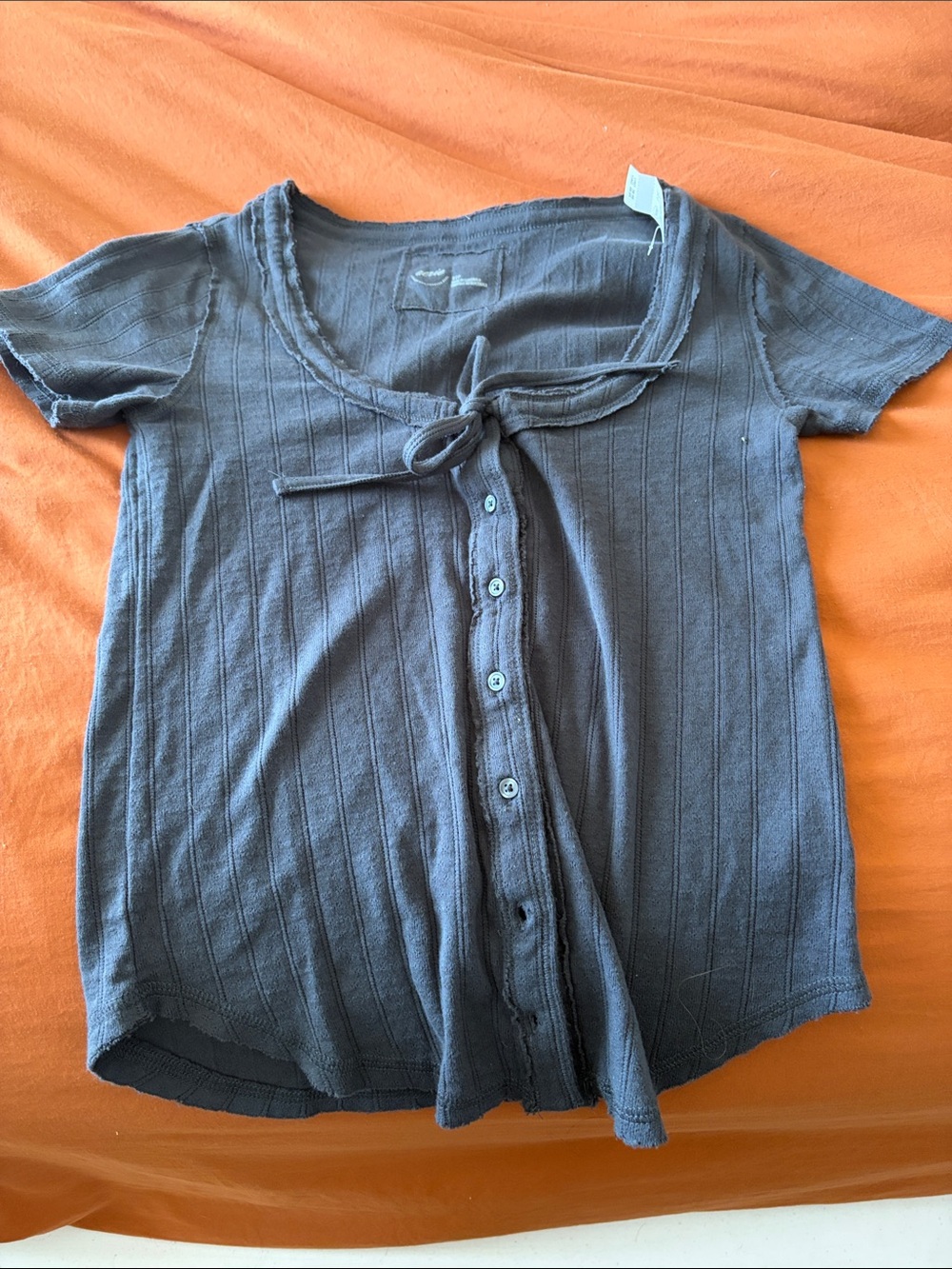 aerie Ribbed Crew Neck Short Sleeve Top in Charcoal